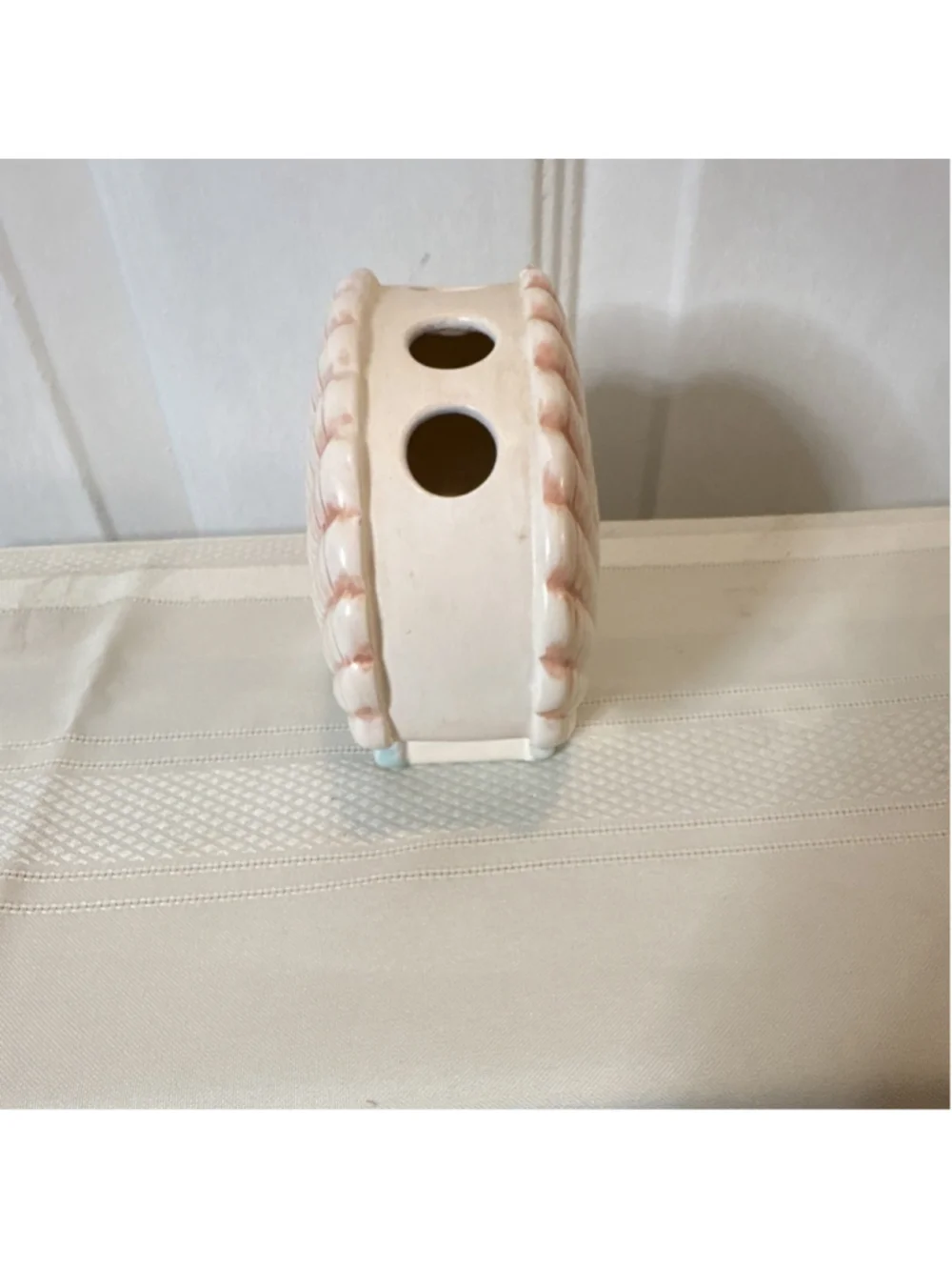 Hand Painted Ceramic Shell Vase Glossy White Pink Decorative Beach Theme